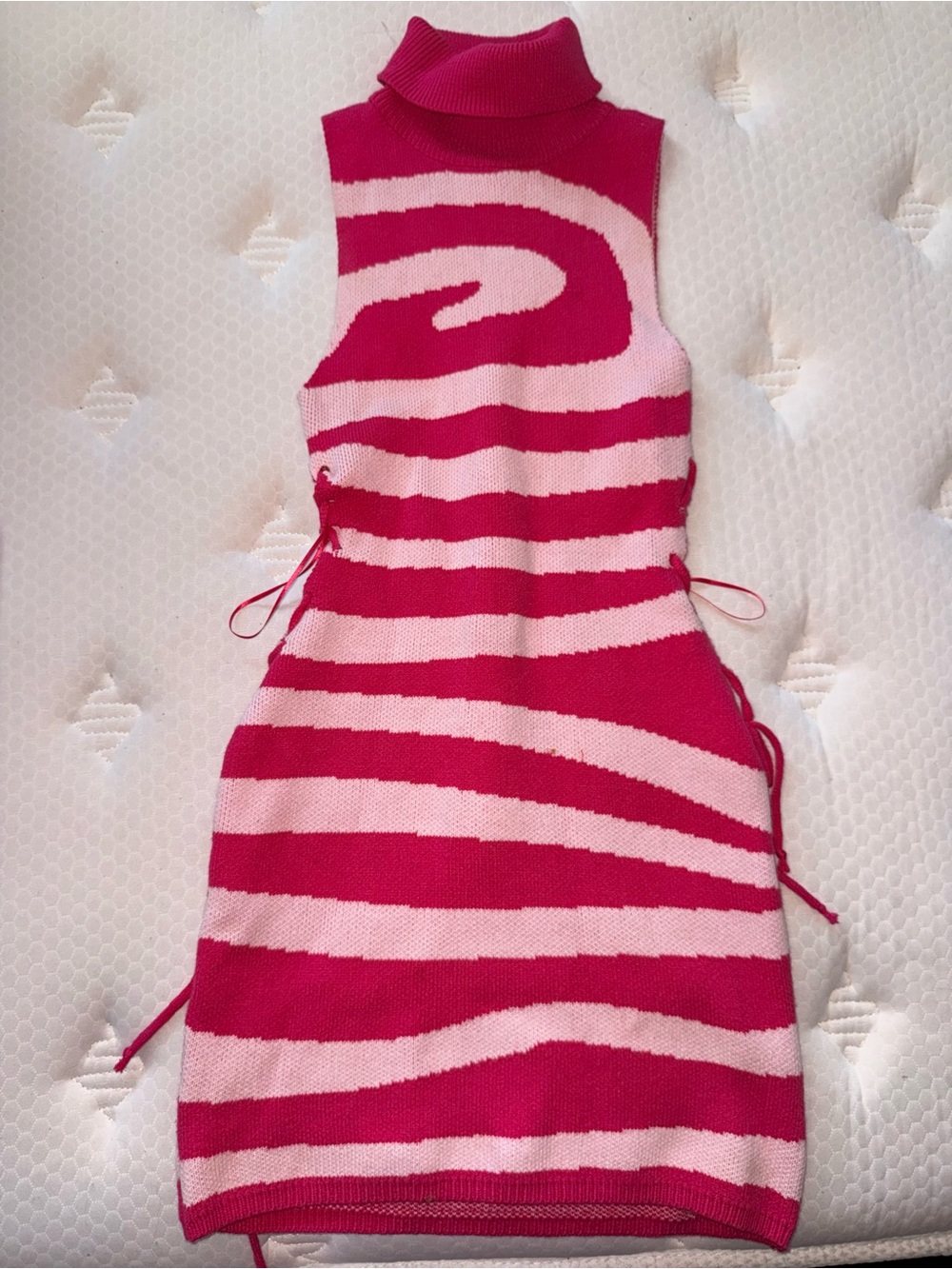 126. Sleeveless Turtleneck Mini Dress in Fuchsia and Light Pink - Picture 1 of 5